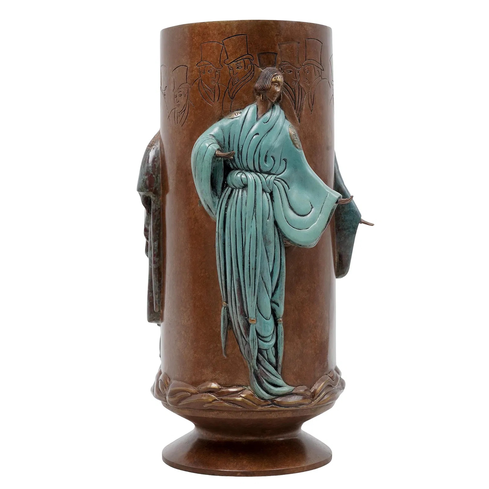 Fantasy, Cold Painted Bronze Vase, Signed Edition of 275, Art Deco by Erte