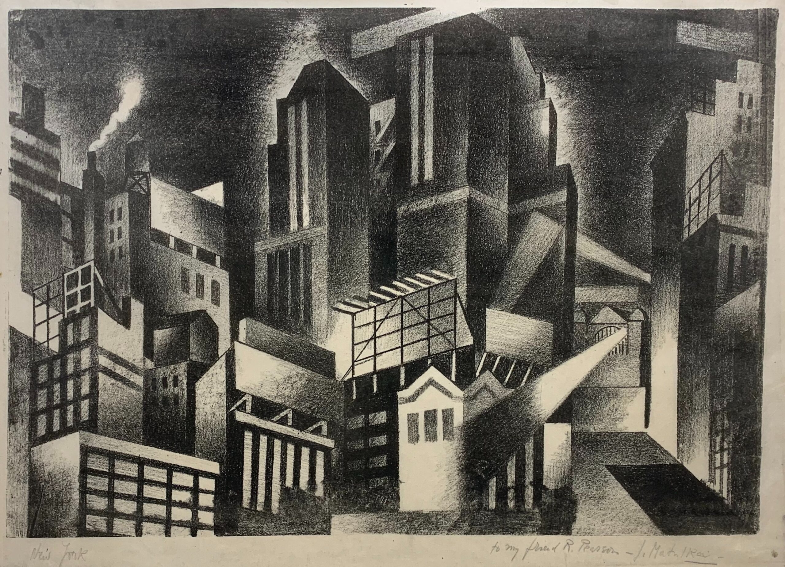 “New York” or “View of New York at Night” by Jan Matulka