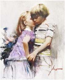 The Kiss, Hand Embellished Canvas, Hand Signed Edition, 20×16 in. Stretched by Pino Daeni at GallArt.com