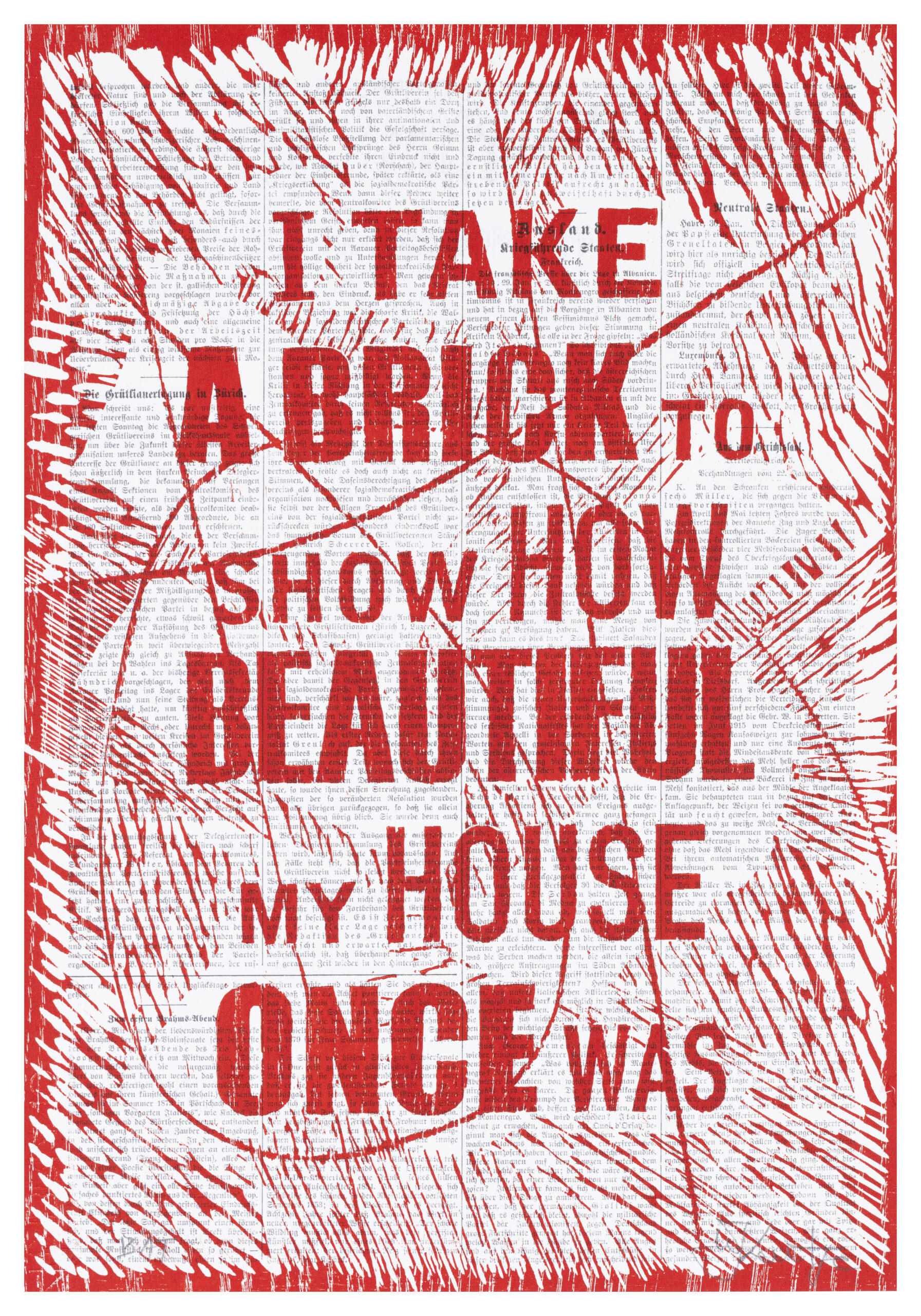 I take a brick to show how beautiful my house once was by William Kentridge