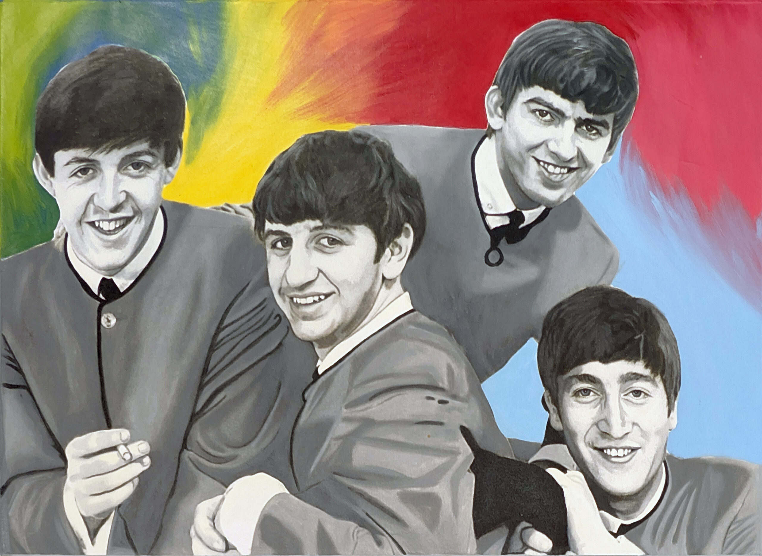 The Beatles Live, Love Have Fun Unique Oil Painted Silkscreen on Canvas, Signed by Steve Kaufman