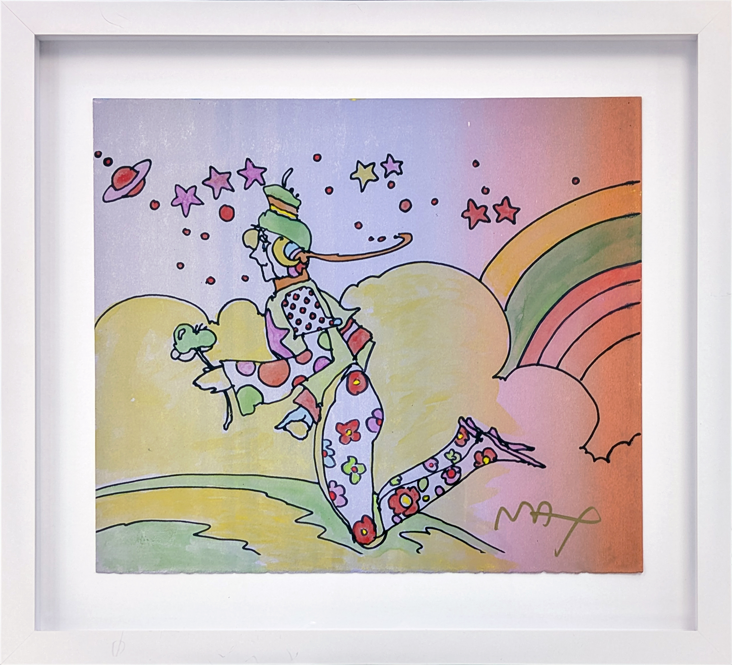 Cosmic Flyer Original Mixed Media Drawing, Watercolor on Paper by Peter Max