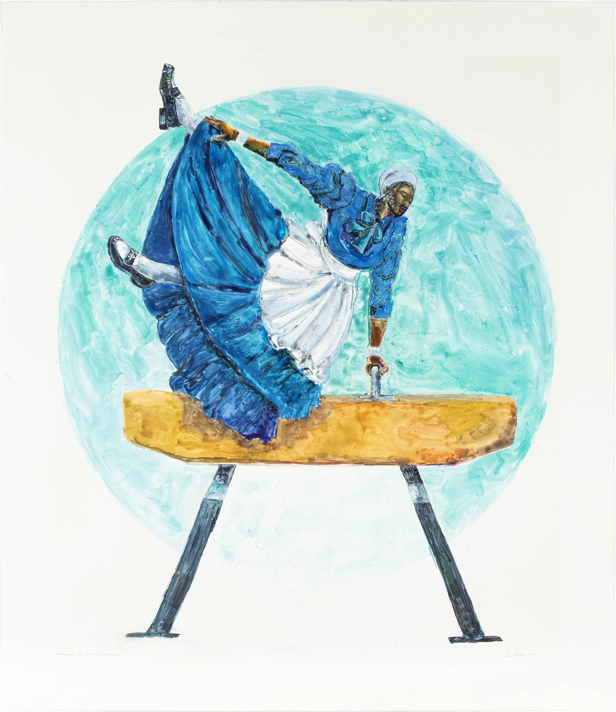 Single-arm flair on the Pommel Horse by Mary Sibande