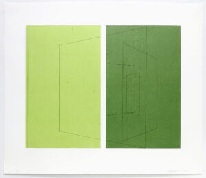 Windows, two pea greens by Kate Shepherd at Krakow Witkin Gallery