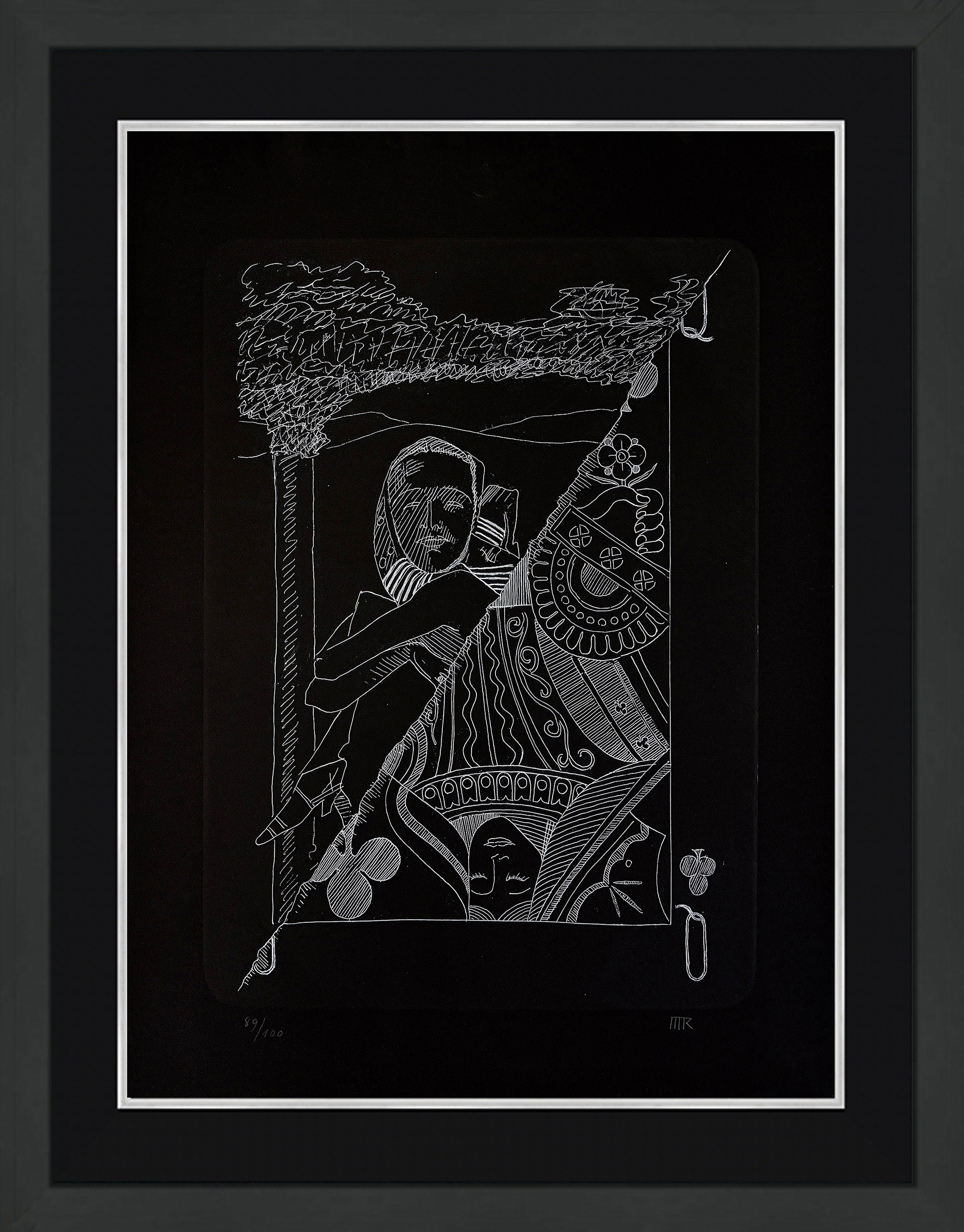 La Dame de Trefle (Queen of Clubs), Hand Signed Etching and Pochoir, Framed by Man Ray