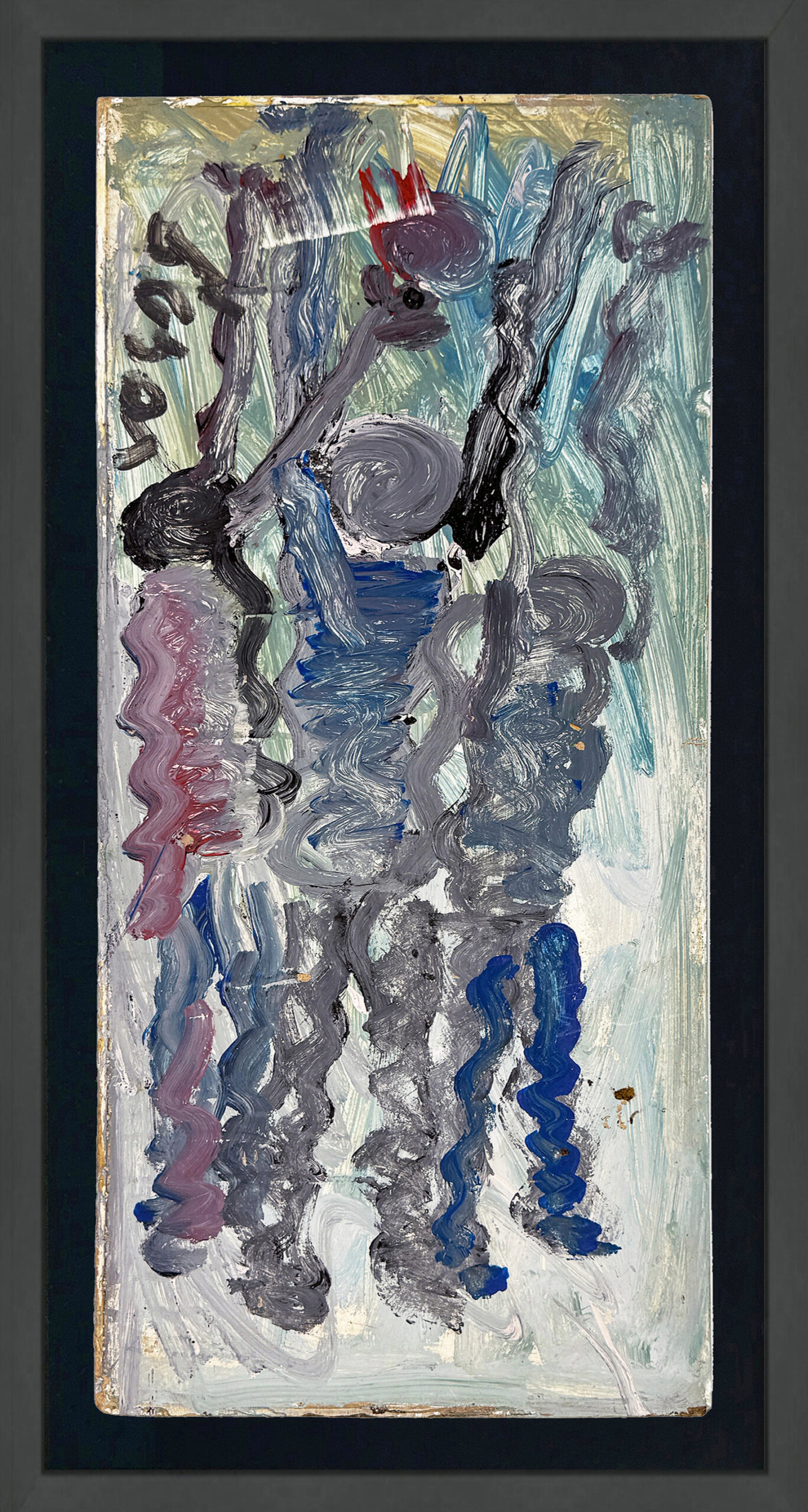 Hoops, Original Mixed Media Painting on Wood, Hand Signed, Framed by Purvis Young