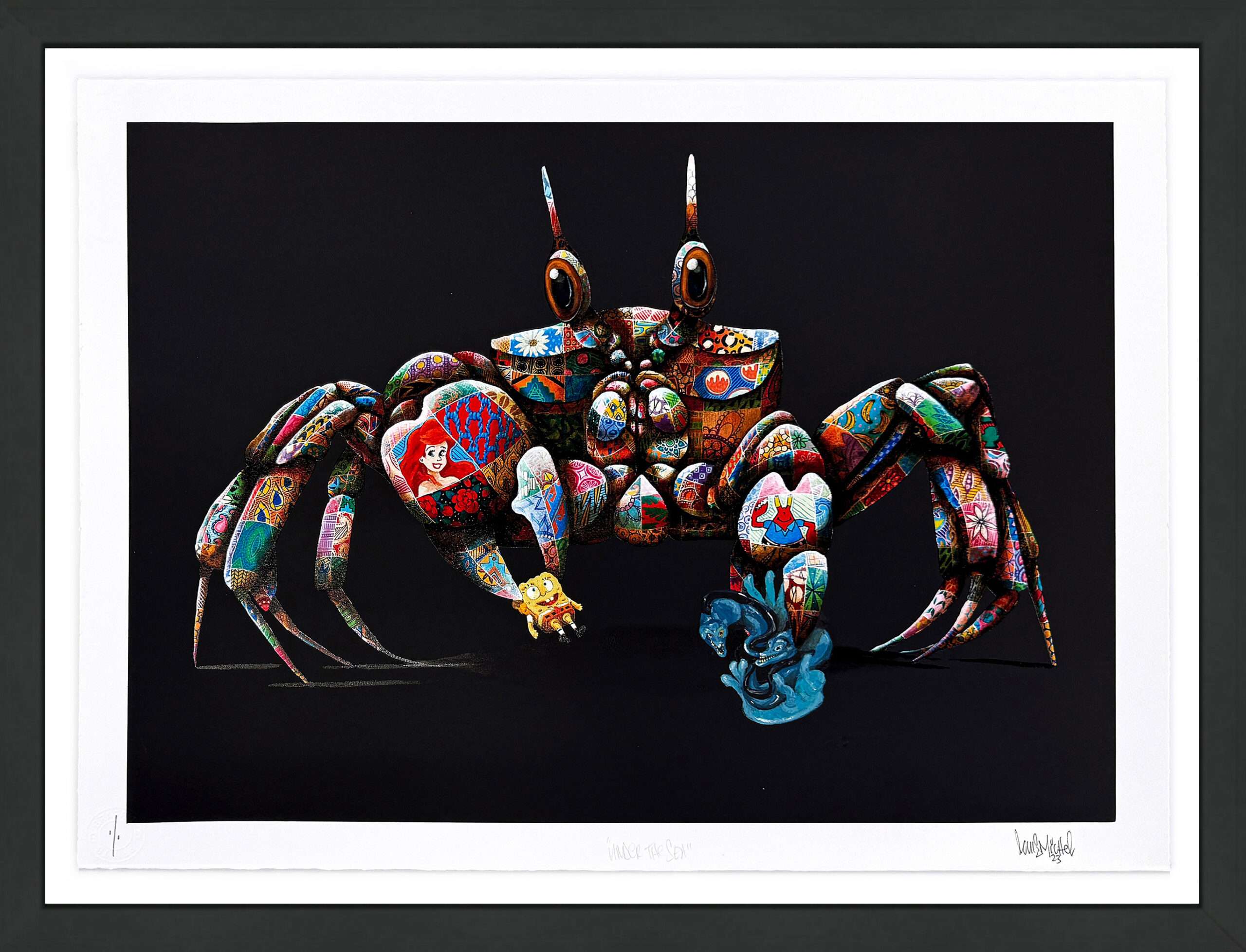 Under The Sea, Unique 1/1 Hand Finished Screen Print, Black with Gold Leaf by Louis Masai