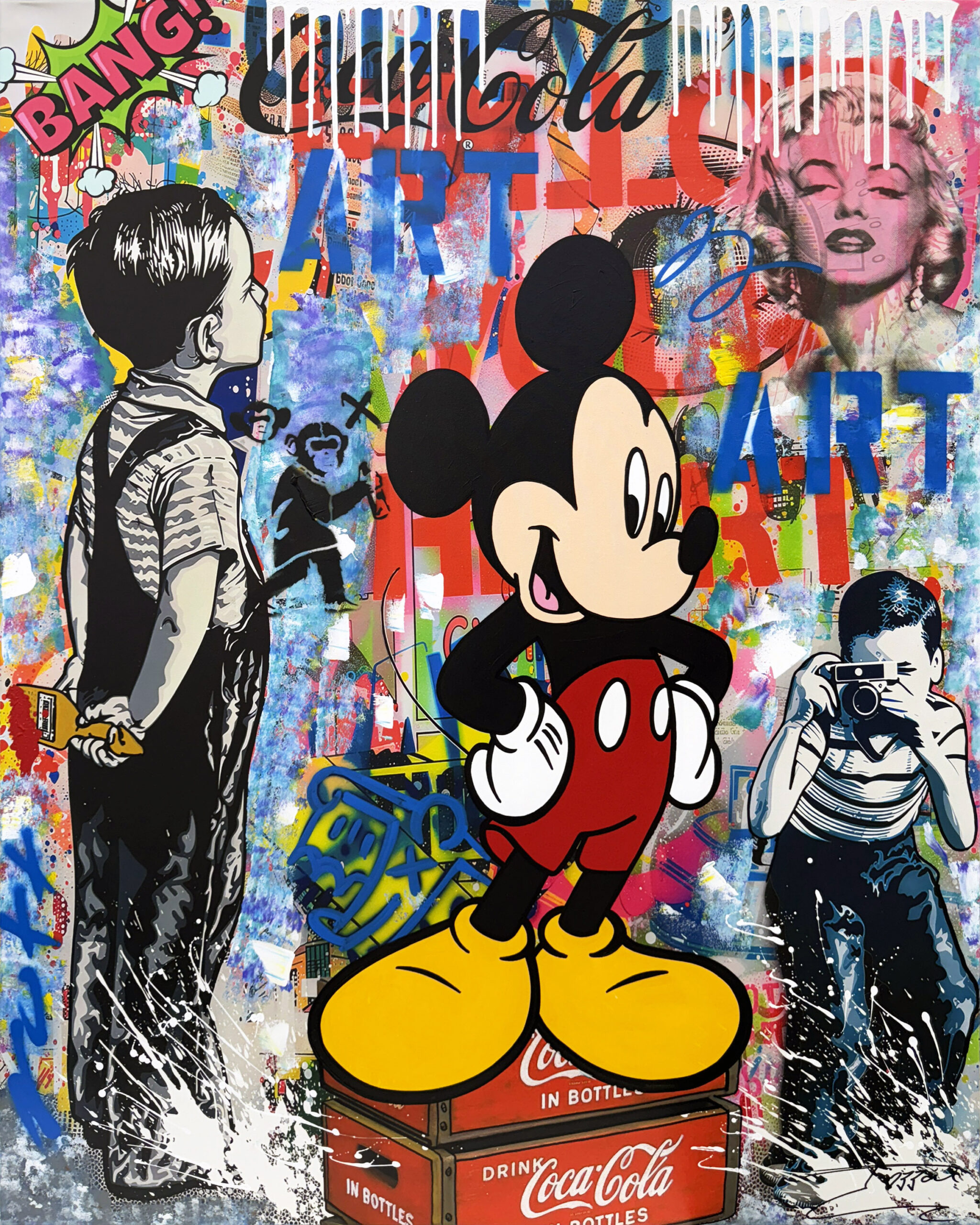 Art is Love, Huge Original Painting, Signed, 60×48 in. Stretched, Mickey Mouse by Jozza