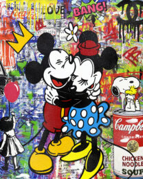 Big Hug!, Huge Original Painting with Diamond Dust, 60×48 inches, Mickey Minnie by Jozza at GallArt.com