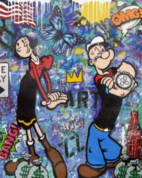 Blue Butterfly, Huge Original Painting with Diamond Dust, 60×48 inches, Popeye by Jozza at GallArt.com
