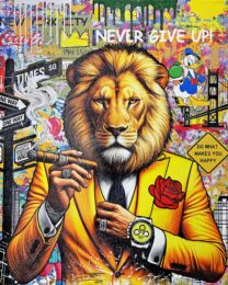 Yellow Rolex!, Huge Original Painting with Diamond Dust, 60×48 inches, Lion by Jozza at GallArt.com
