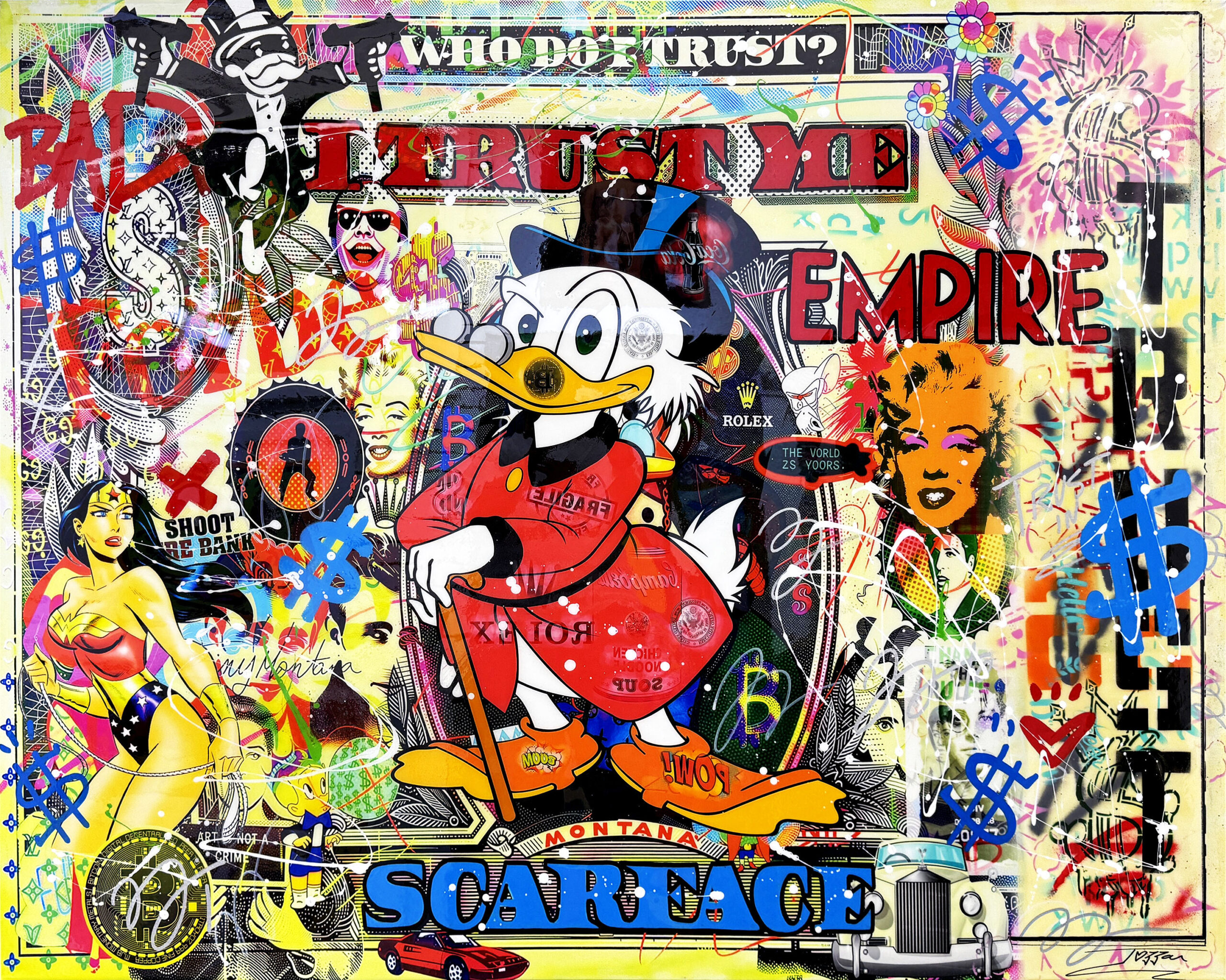 Scrooge’s Empire! Huge Original Painting Coated with Resin, 48×60 inches, McDuck by Jozza