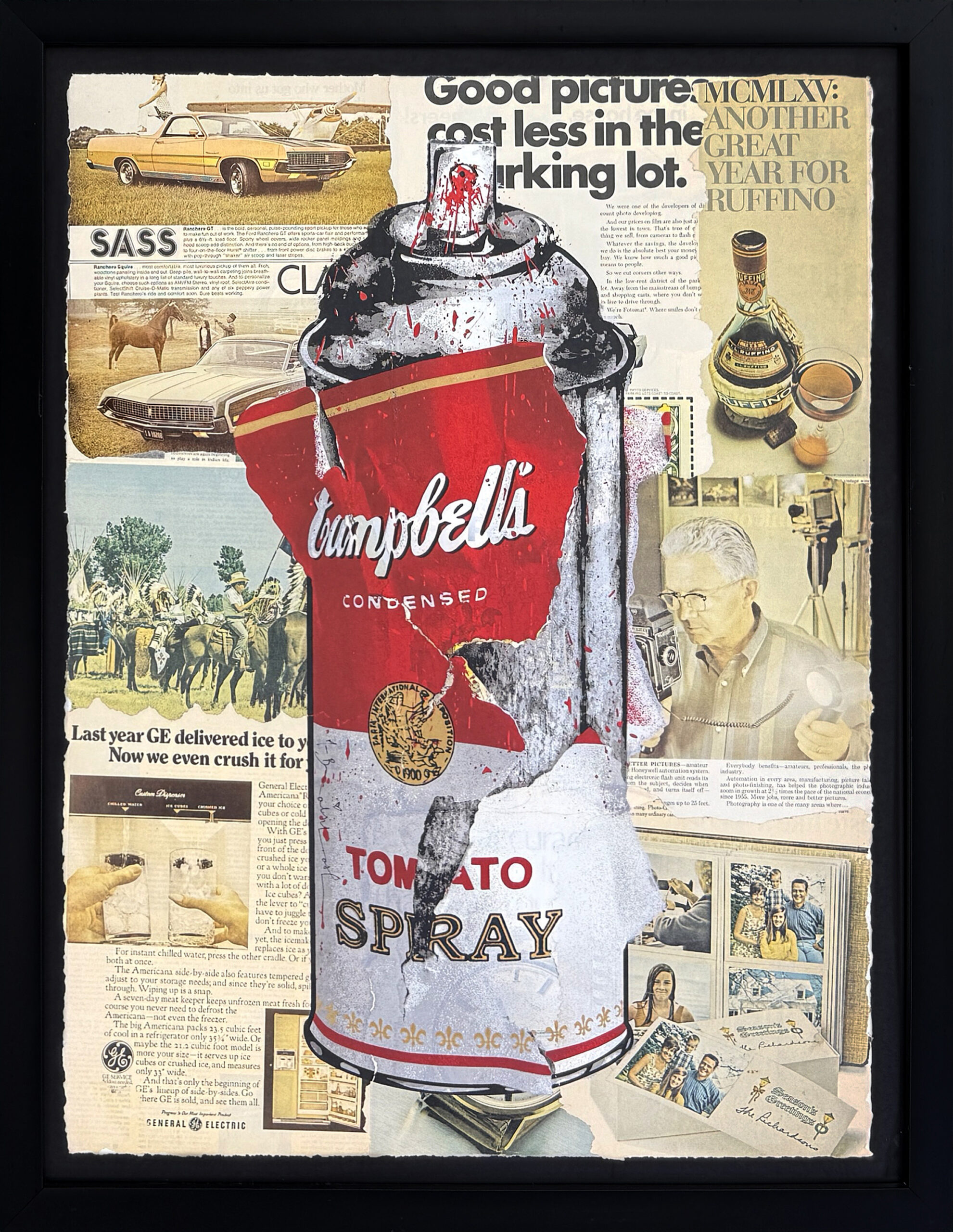 Torn Spray Can, Unique 1/1 Mixed Media Painting on Paper, Framed, COA by Mr. Brainwash