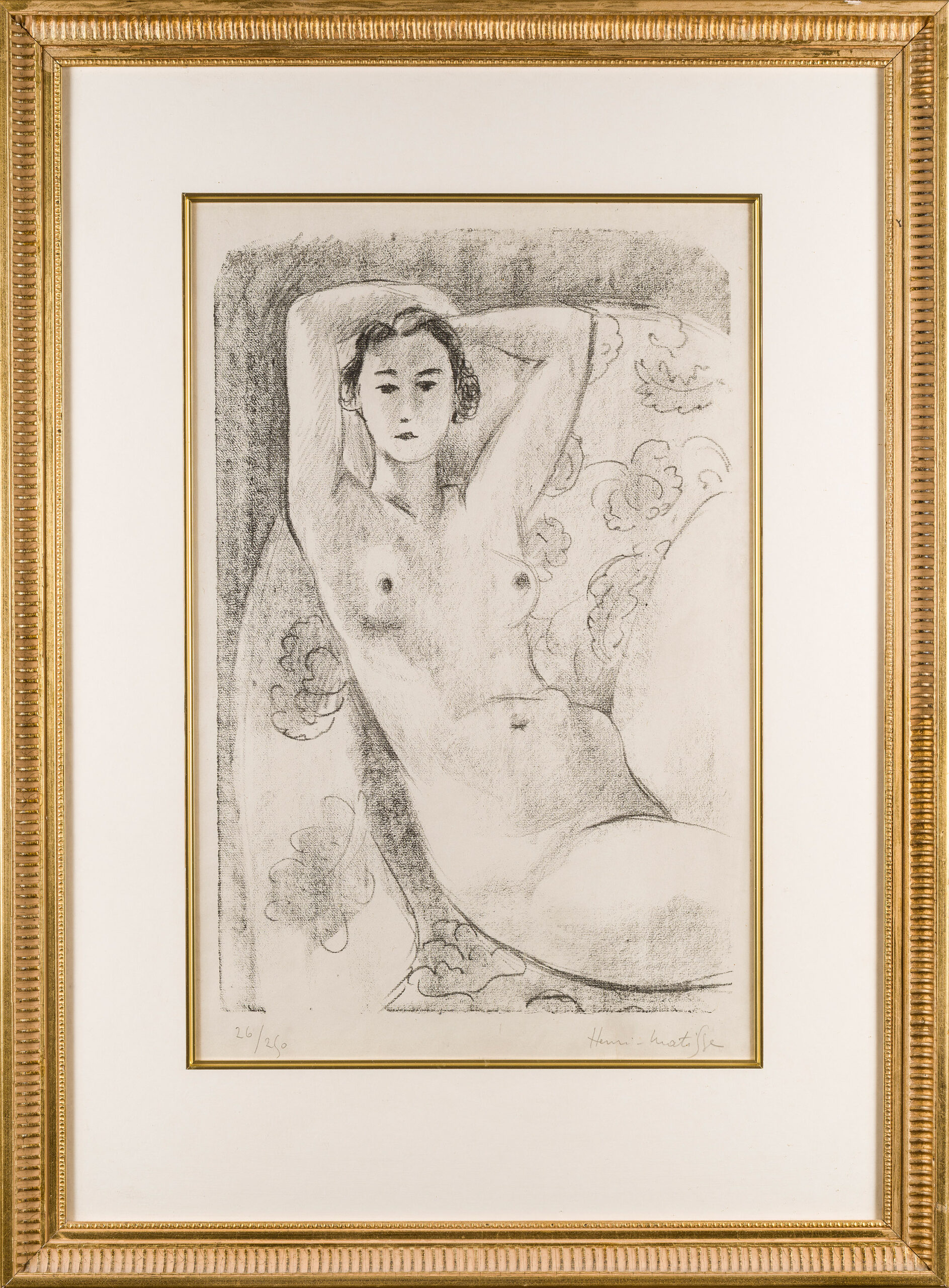 Nu assis dans un fauteuil au décor fleuri by Henri Matisse