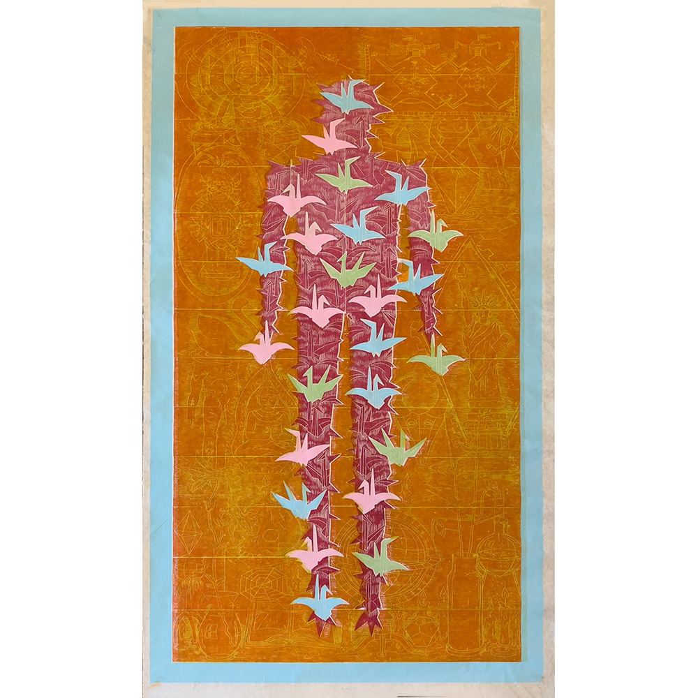 A Thousand Cranes (red, orange, blue) by John Buck