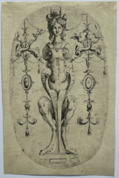 An ornamental Term in the form of a Sphinx with a Crescent Moon on her head by Jean Mignon at Jan Johnson Old Master Modern Prints