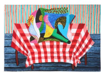 Tea Towel – Abstraction Resting on a Red and White Checkered Tablecloth by David Hockney at Dovehouse Contemporary