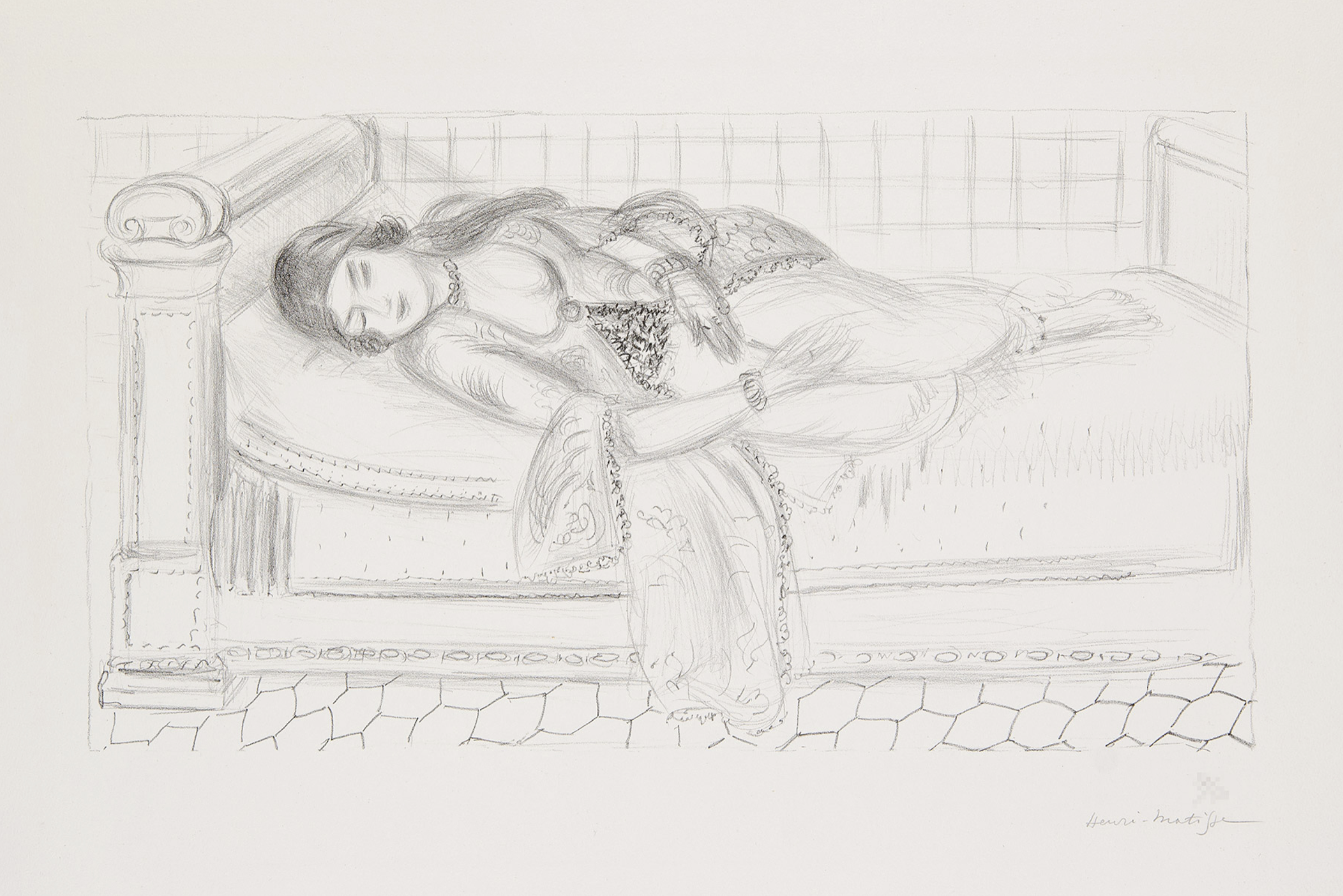 Oriental on a Bed, on Red Tiled Floor by Henri Matisse