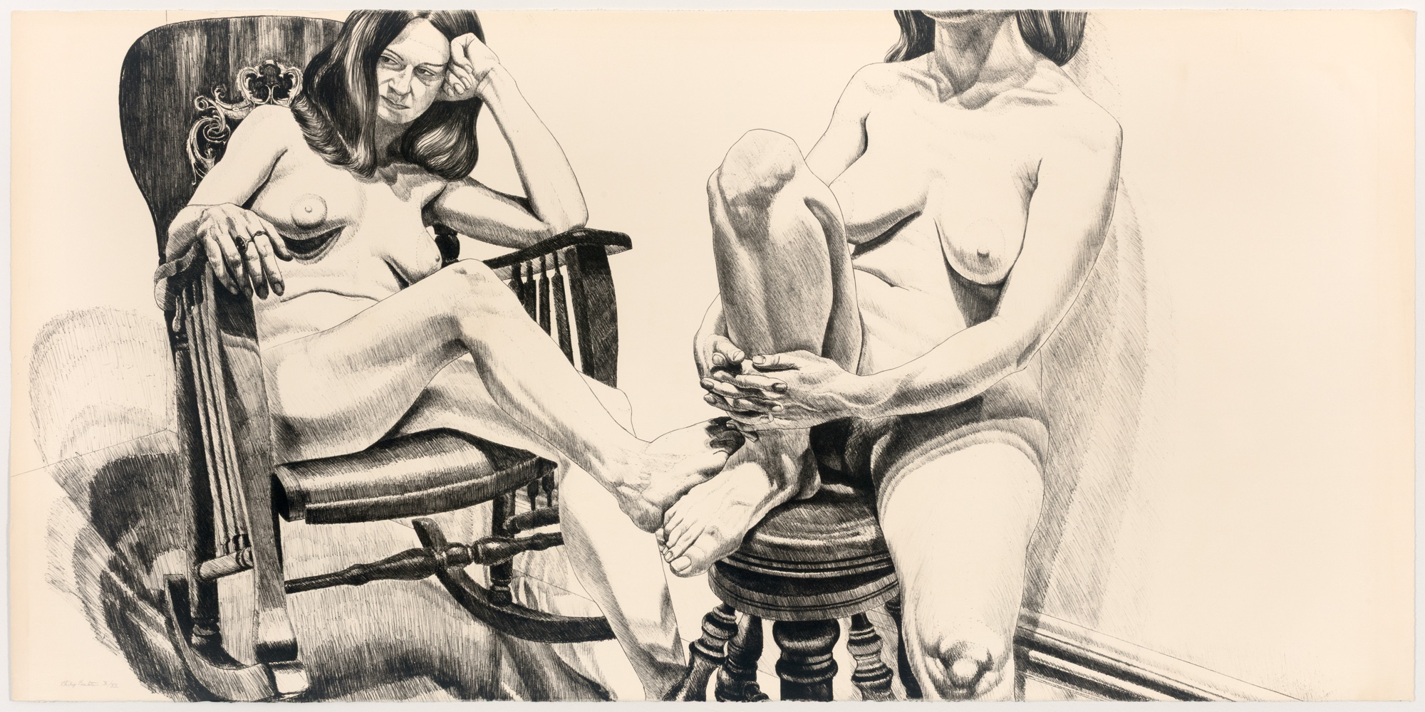 Two Female Models on Rocker and Stool by Philip Pearlstein