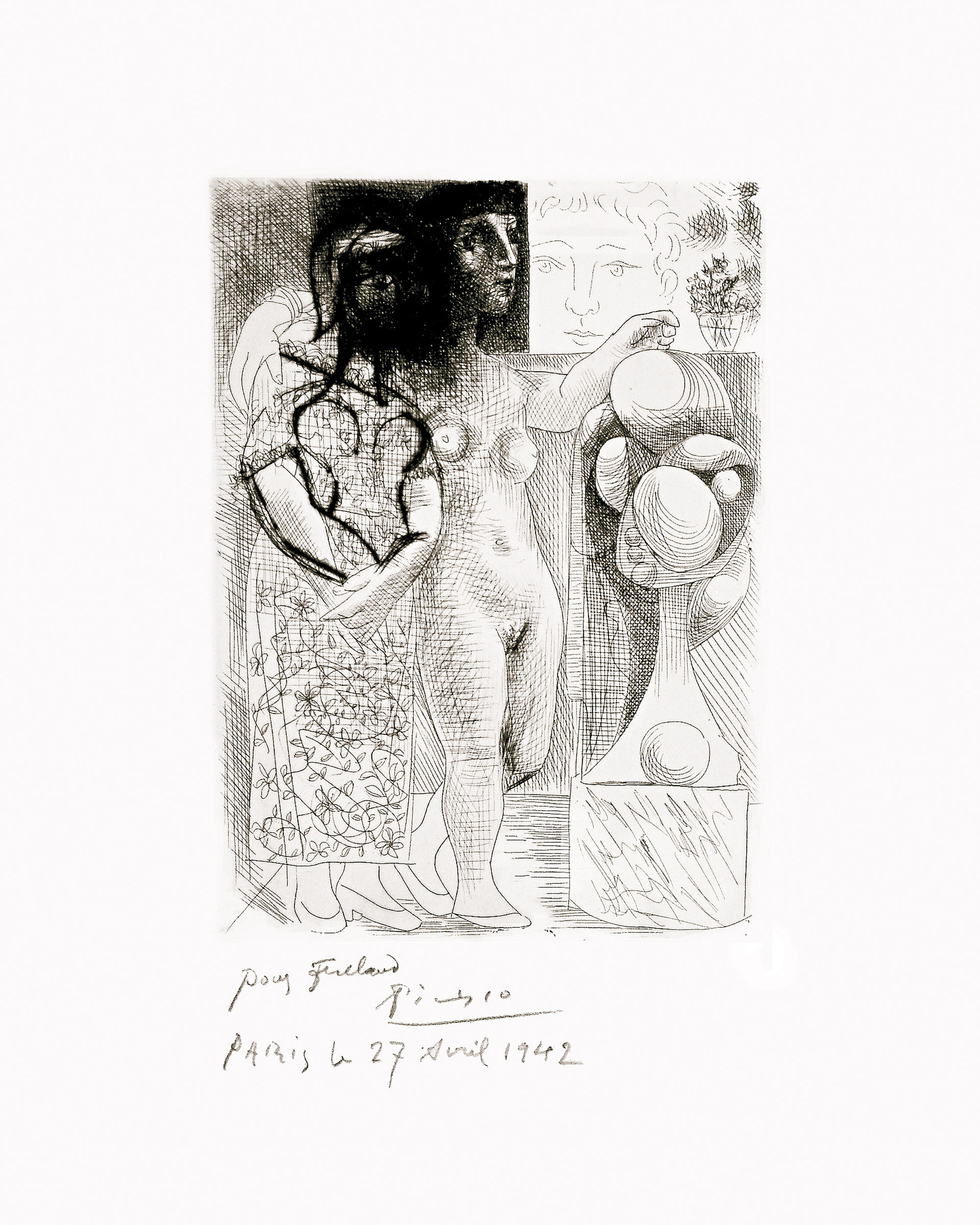 Muse montrant à Marie-Thérèse pensive son Portrait sculpté by Pablo Picasso