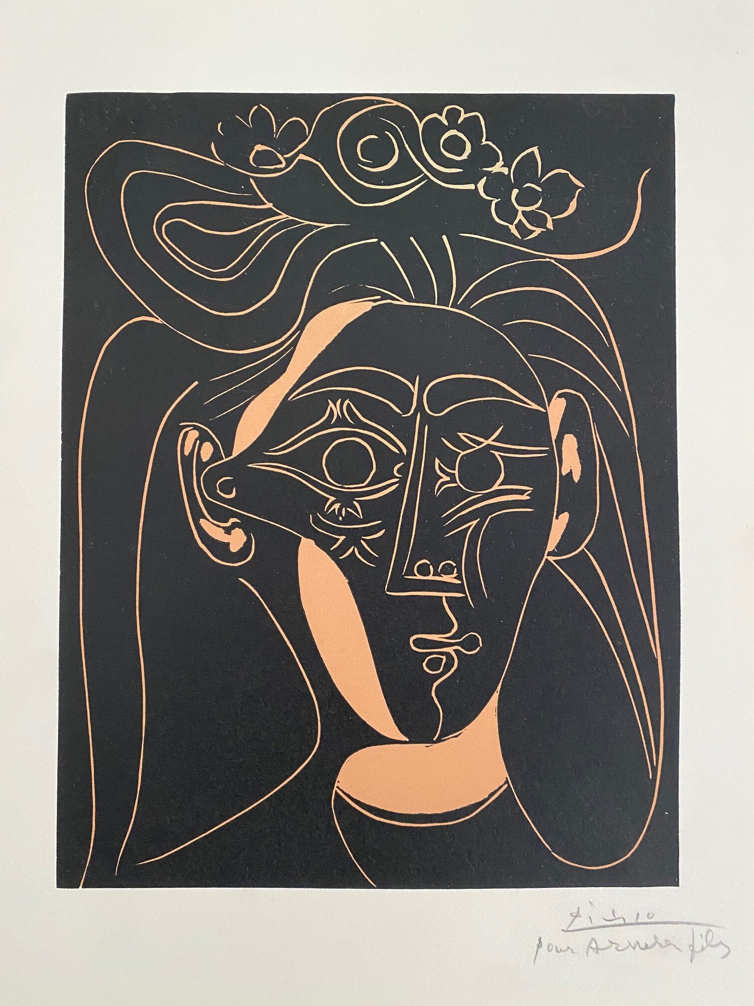 Jacqueline au chapeau a Fleurs I,  (Jacqueline in a Flowered Hat I) by Pablo Picasso